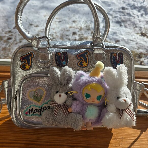 Y2K Silver Handbag w/Optional Backpack Straps-Embellished with Plush Baby Molly main image 6
